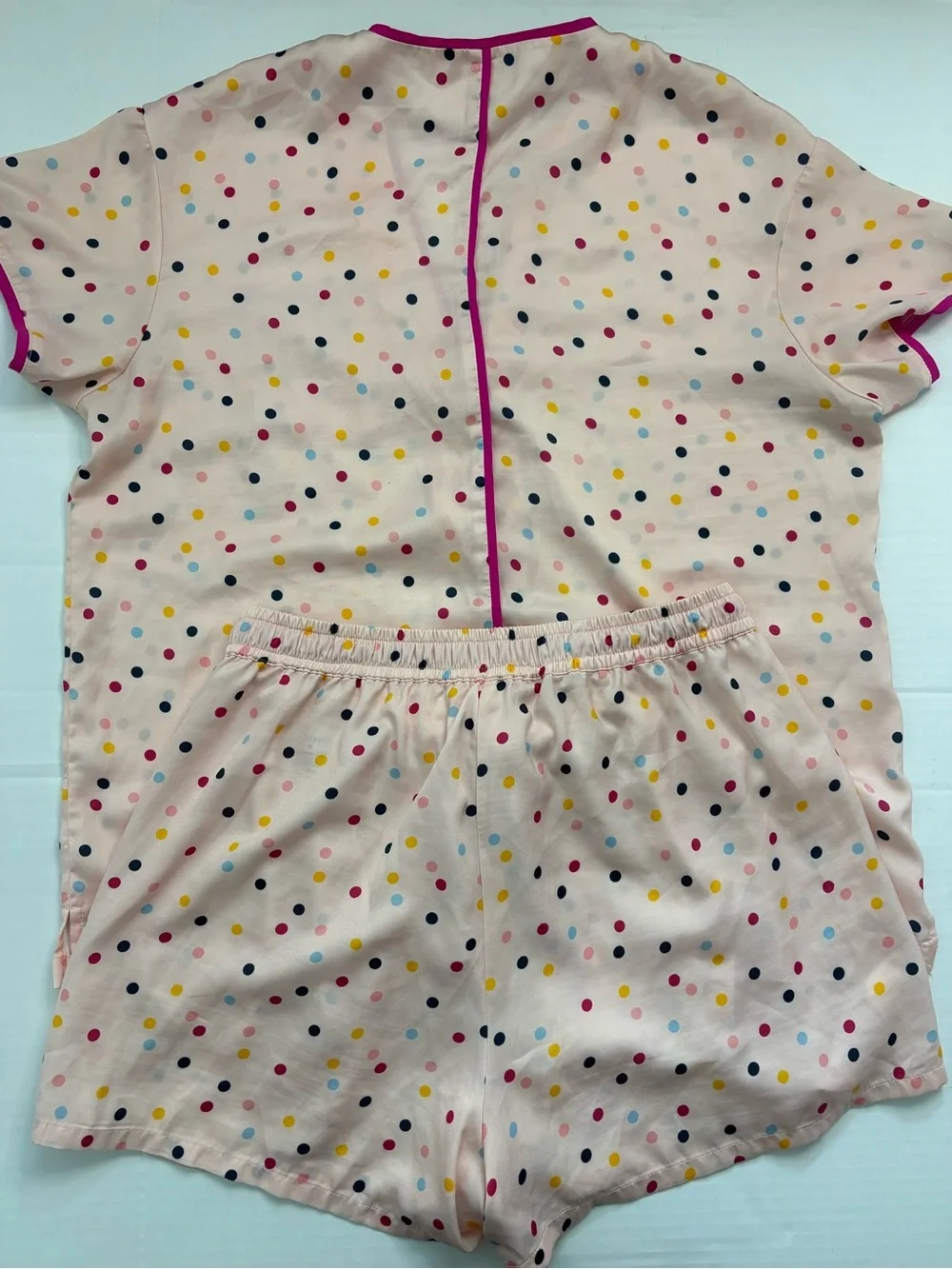 Summersalt pajama Set button-down short sleeve top tie-waist shorts polka dot